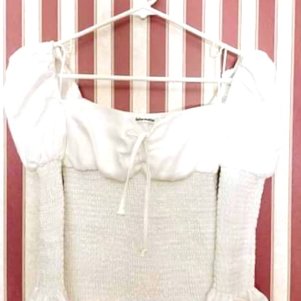 Reformation, S, Haven Smocked Linen Top, White